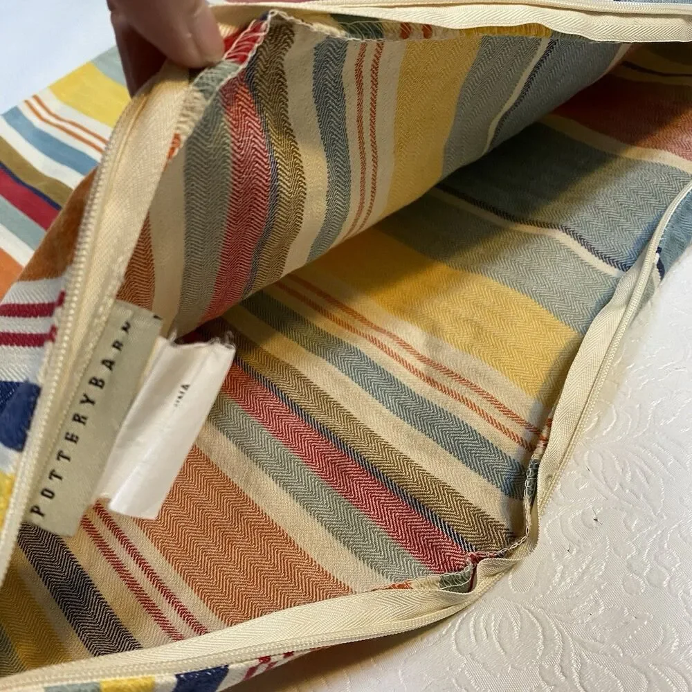 2 Pottery Barn Lumbar Pillow Covers Cotton Striped